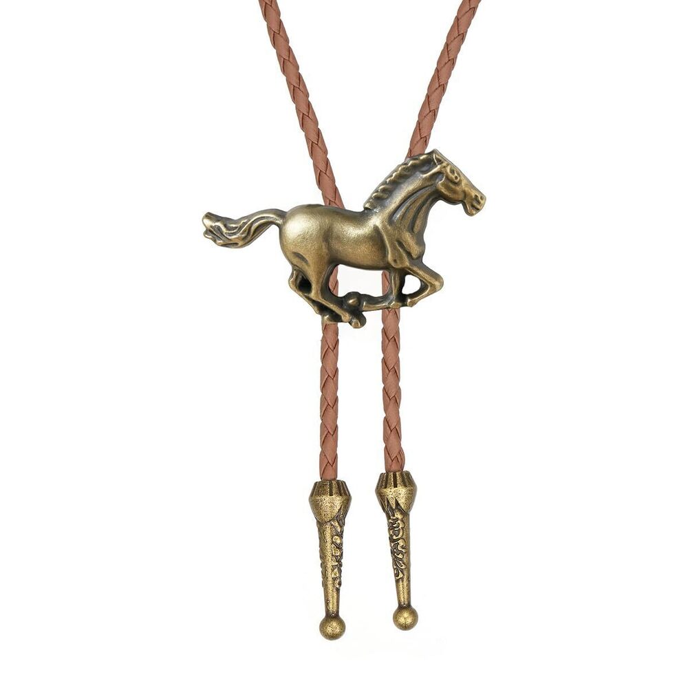6525 Vintage Horse Bolo Tie Western Cowboy Necktie with Braided Leather